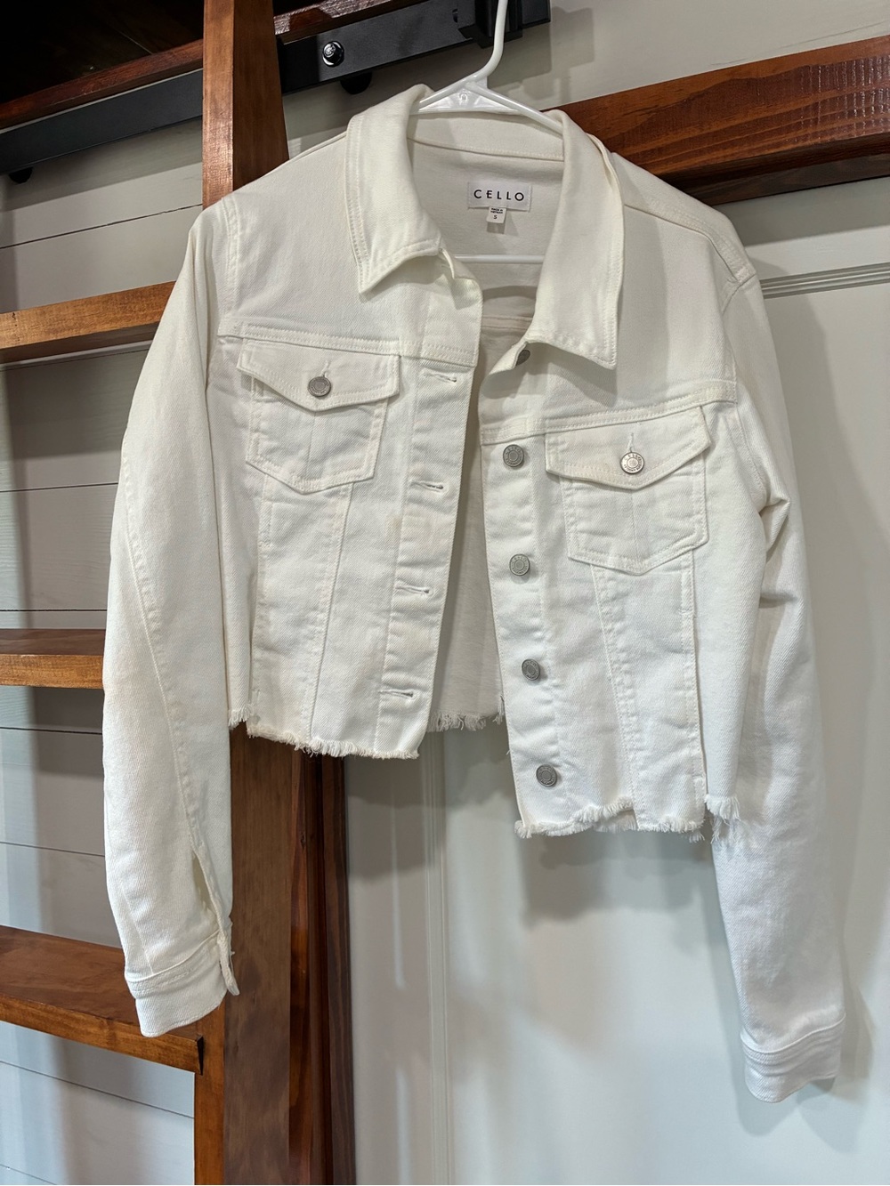 Cello White Cropped Denim Jacket with Raw Hem
